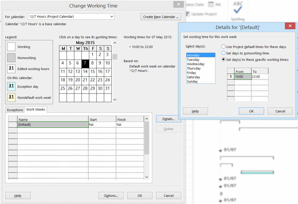 MS Project - Change working times window